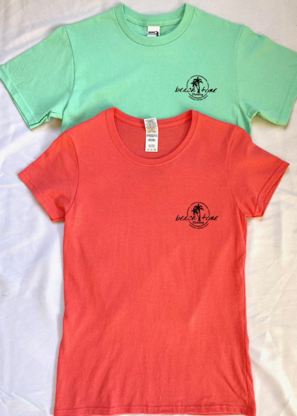 Women's T-Shirts - Seafoam Green and Coral